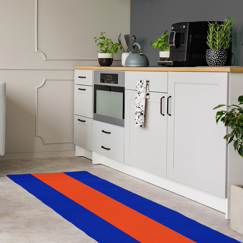 Tapis bleu/orange area, Tapis de couloir 2 pi 6 po x 8 pi