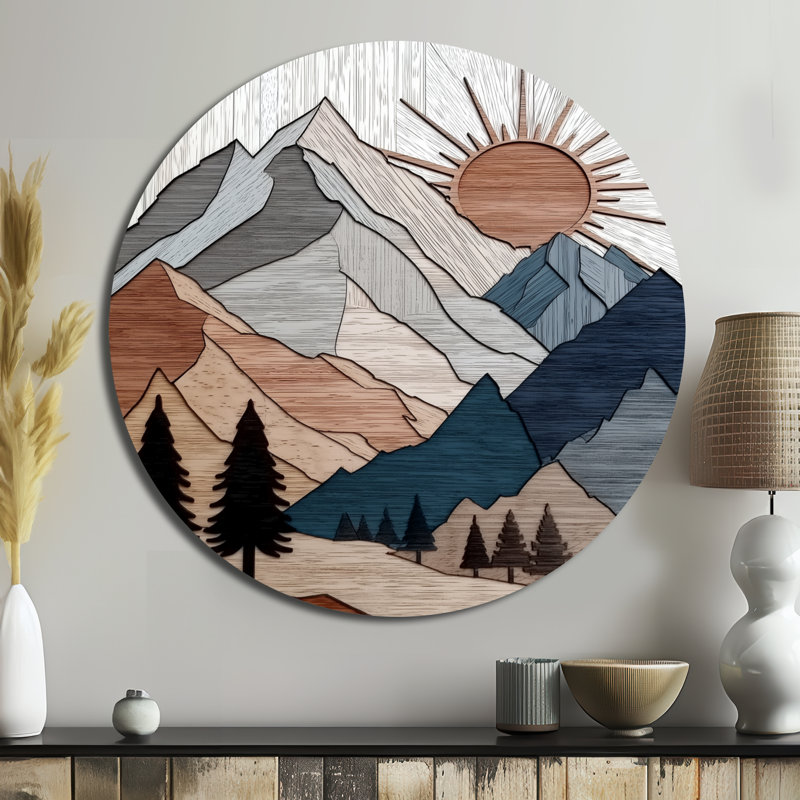Décoration murale ronde en métal «Blue Bold Mountains» - paysages abstraits, L 29 po x H 29 po