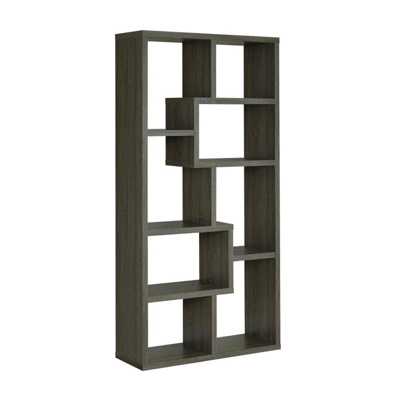 Bibliothèque rectangulaire à 10 tablettes en gris patiné, Gris, (10 tablettes) H 70,75 po x l 35 po x P 11,75 po