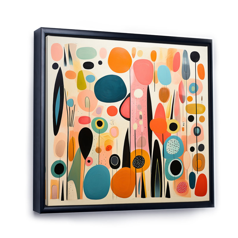 Pink Mid Century Playful Patterns II - Mid-Century Canvas Art Print, Noir, H 36 po x l 36 po