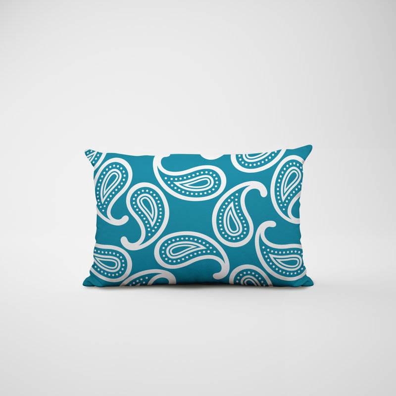 Paisley Outdoor Reversible Throw Pillow, Turquoise