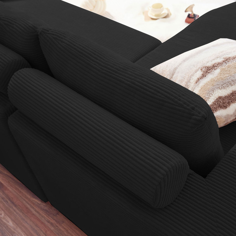 Ensemble de canapé modulaire en velours côtelé à compression en L 104,92 po avec méridienne à compression et repose-pieds