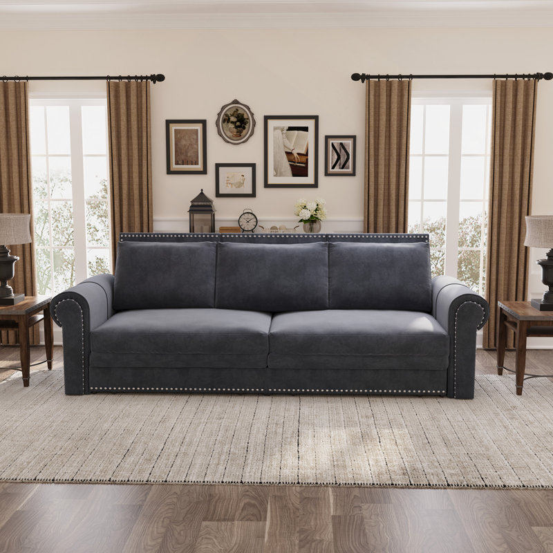 Canapé Chesterfield, canapé-lit gigogne 93,7 po, canapé-lit convertible en velours 3 en 1 avec garniture cloutée et accoudoirs roulés, canapé-lit multifonctionnel pour le salon, la chambre à coucher