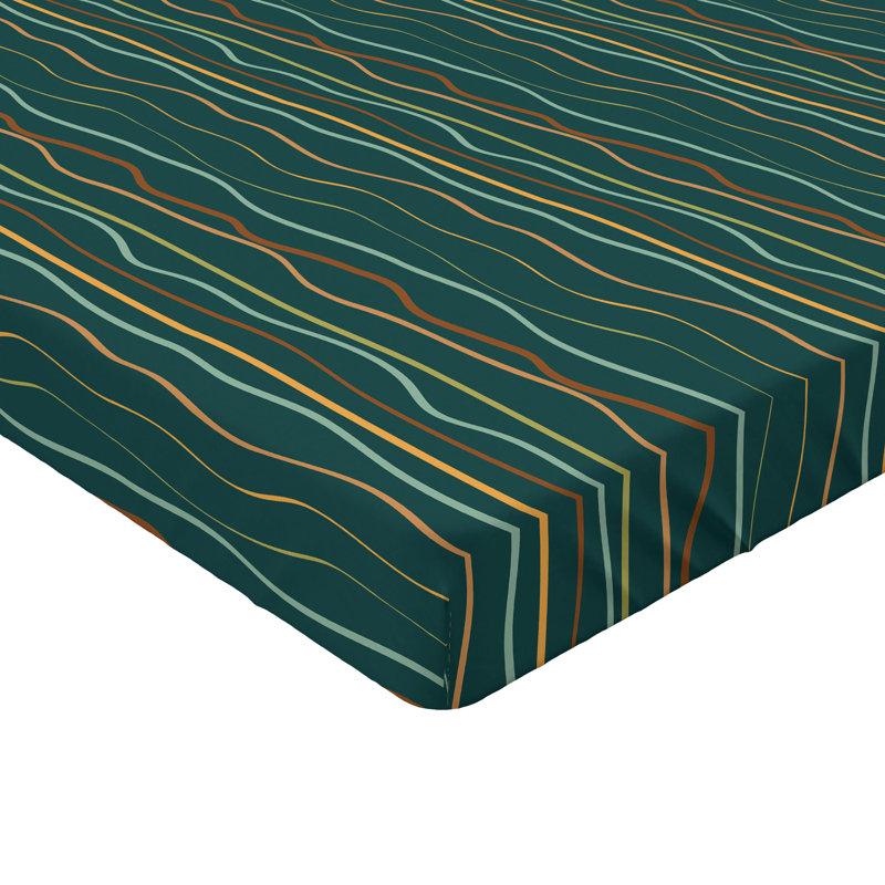 Drap-housse à motif floral Ambesonne, Bleu sarcelle foncé, marron jaune souci / rayé, Drap-housse grand