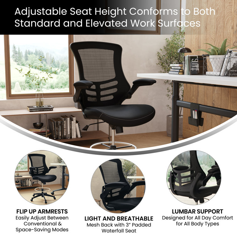 Inbox Zero Flip Top Ergonomic Mesh Drafting Swivel Desk Chair Lumbar Support,  Height Adjustable with Foot Ring & Reviews