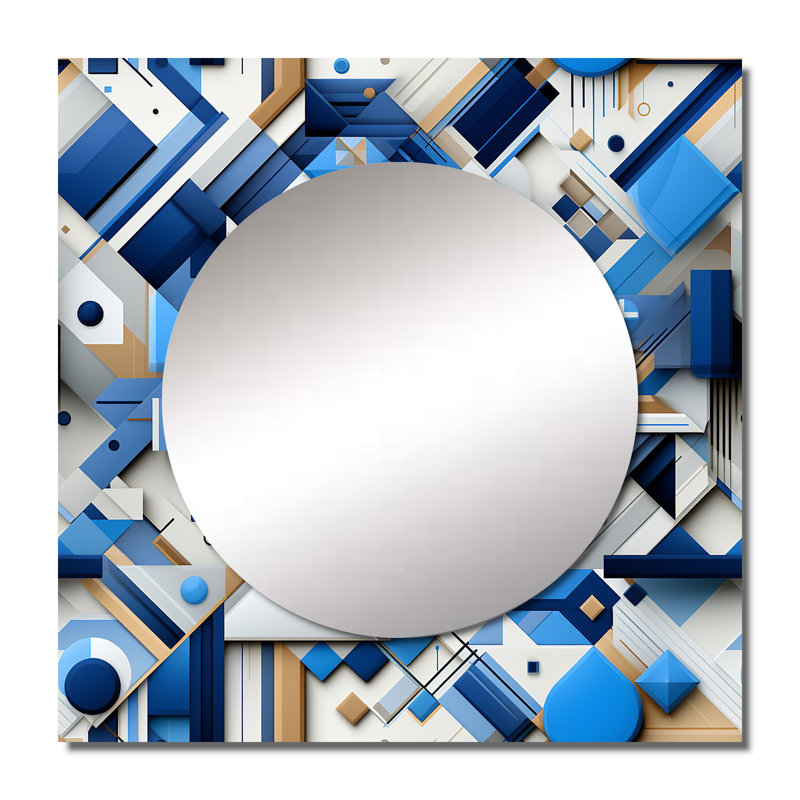Blue and White Matrix Grid - Miroir carré moderne mural pour chambre à coucher, 23 po x 23 po