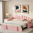 Upholstered Daybed With Pop Up Trundle, Charging Ports, 2 Side Pockets And Curved Backrest Design-870394756