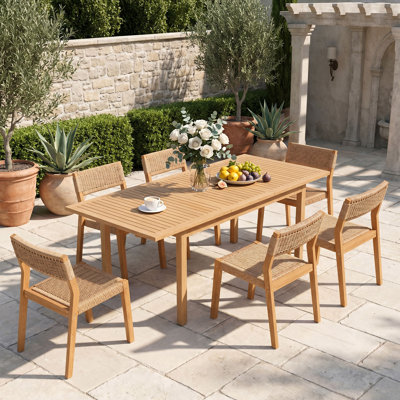  Outdoor 6-person Solid Wood Extendable Table And Dinning Chair Set