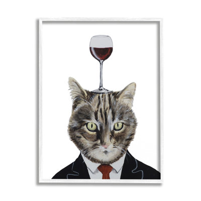 «Cat In suit Wine Glass on Wood» par Coco De Paris, peinture