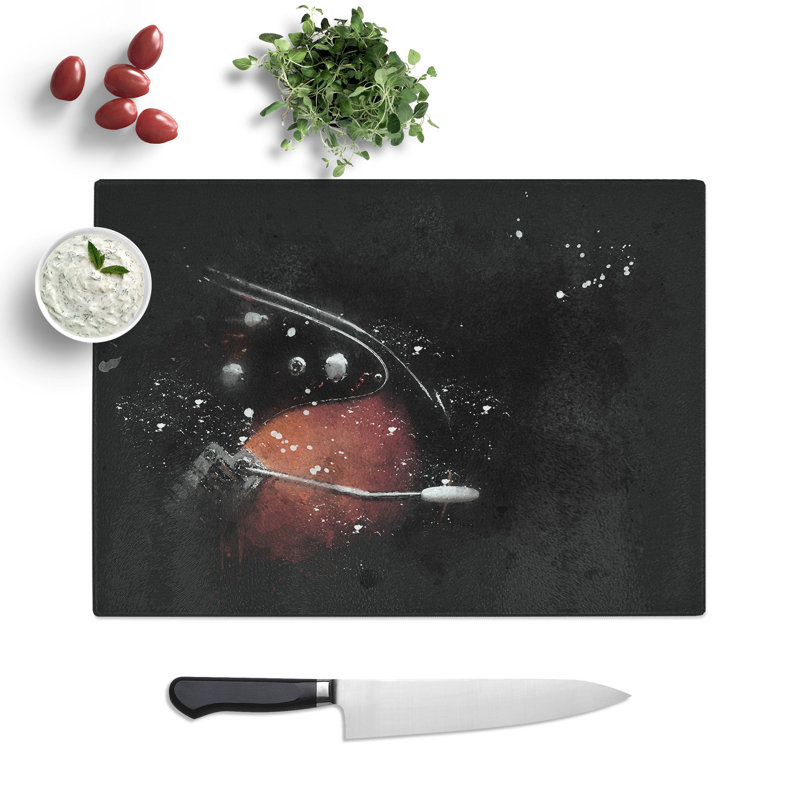 Tempered Glass Electric Guitar in the Shadows Chopping Board, 28.5 cm x 39 cm
