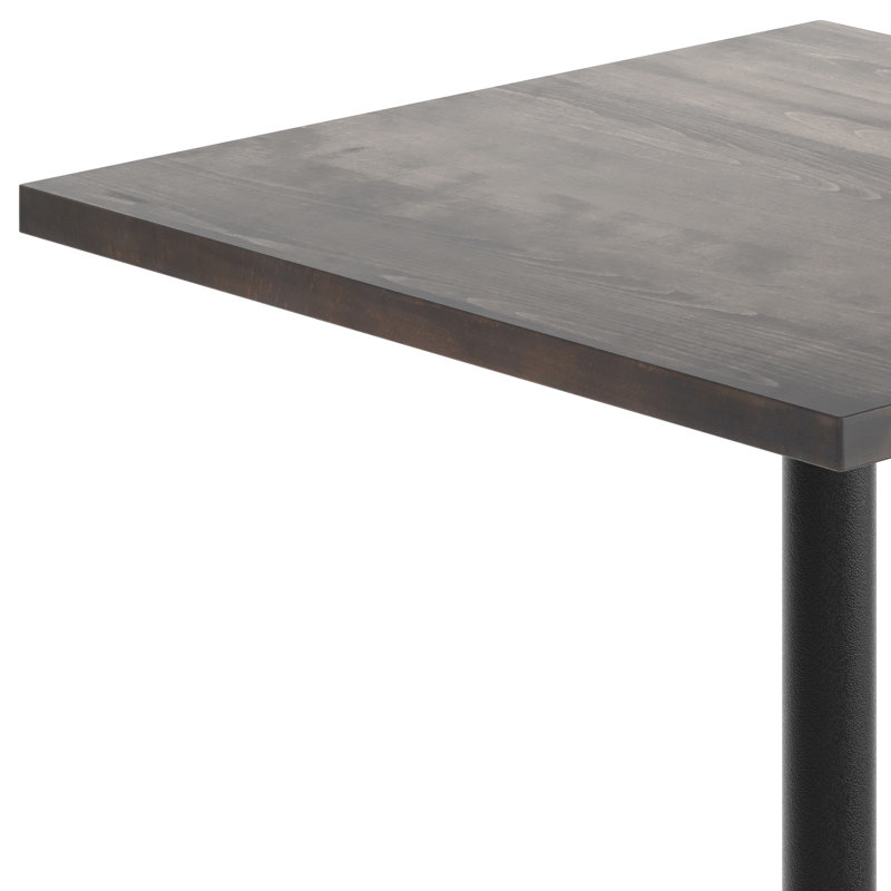 Plateau de table carré en bois massif avec base en X, H 42 po x L 36 po x l 36 po, Bois brun foncé, Noir