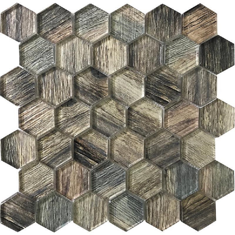 1.9" x 1.9" Glass Hexagon Mosaic Tile, Brown