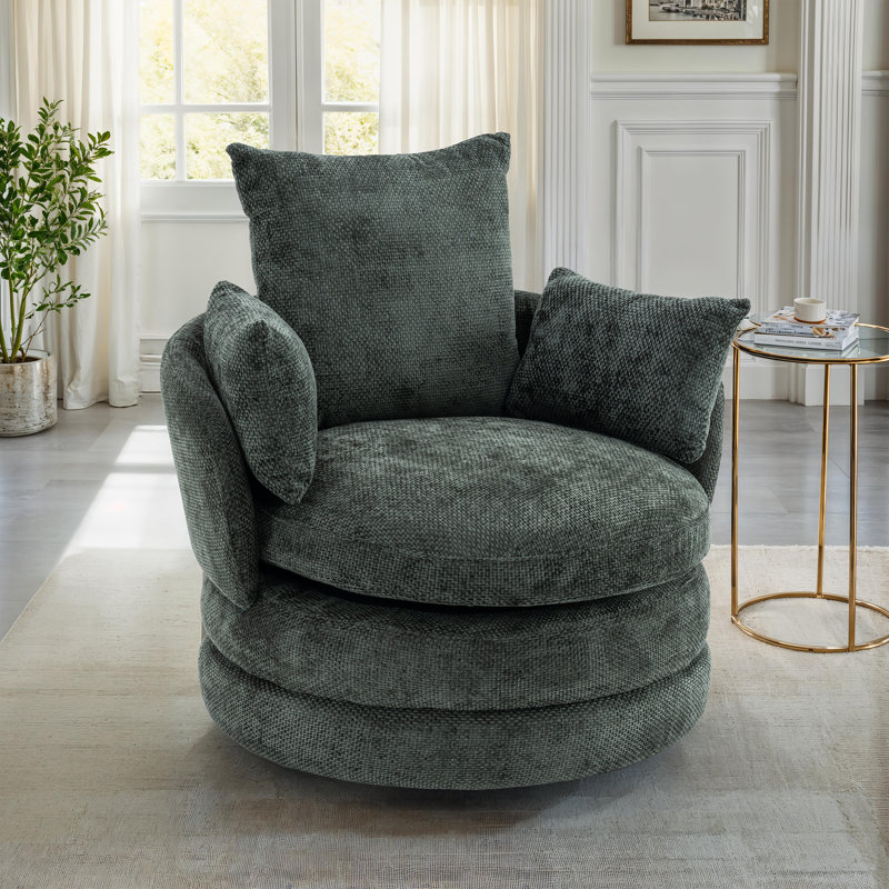 Upholstered Swivel Barrel Chair, Solo Green Chenille 