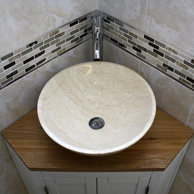Andrina 550mm Single Bathroom Vanity with Vessel Stone Basin, White, Cream Marble
