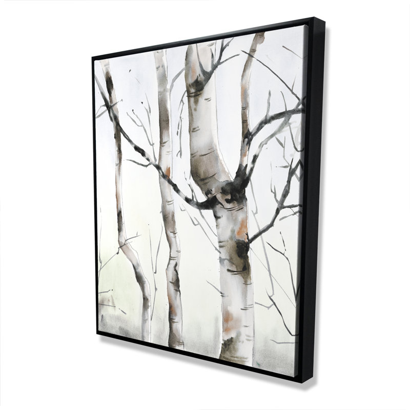 Three Birches Trees - Minimalist Landscapes Framed Canvas Decor
