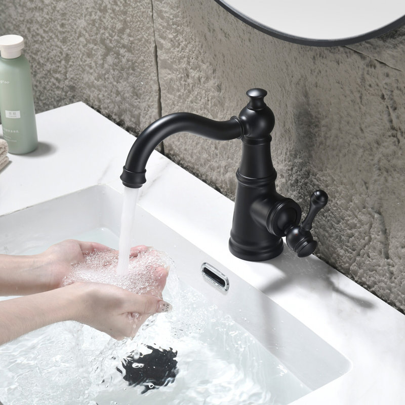 8"H Solid Brass Single-Handle Bathroom Sink Faucet, Matte Black