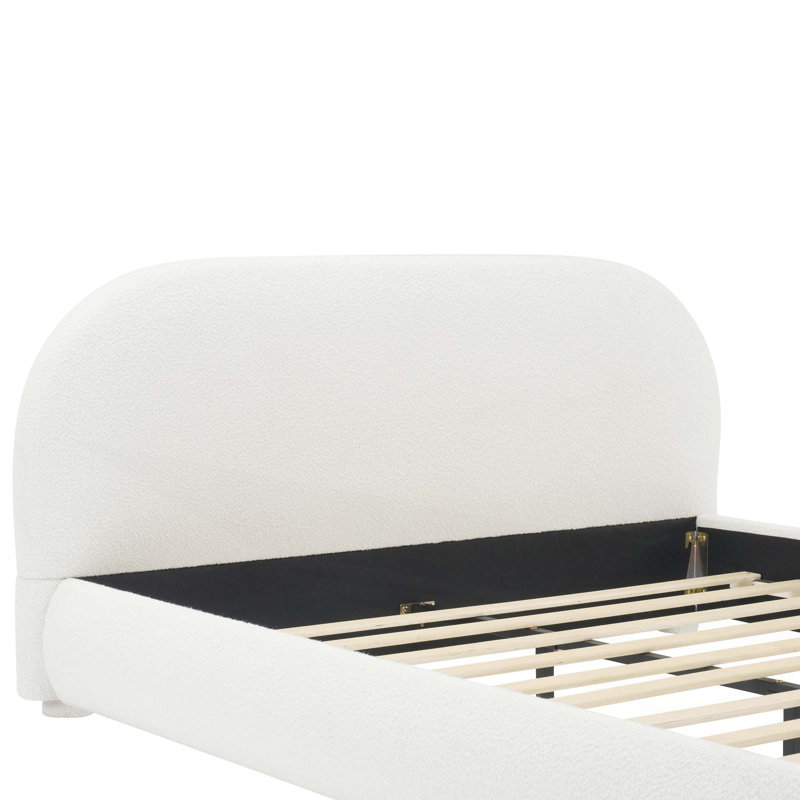 Lit tapissier en tissu de style crème, lit double simple pour chambre moderne, Crème