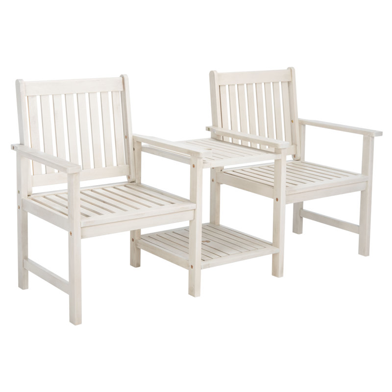 Banc en bois tête-à-tête en bois, Blanc