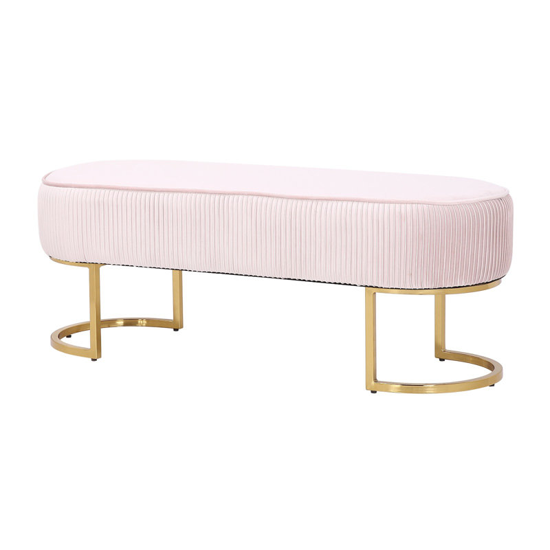 Banc en velours doux avec pieds dorés Bama, Rose