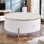 Modern Round Coffee Table With 2 Large Drawers, Marble Pattern And Golden Legs