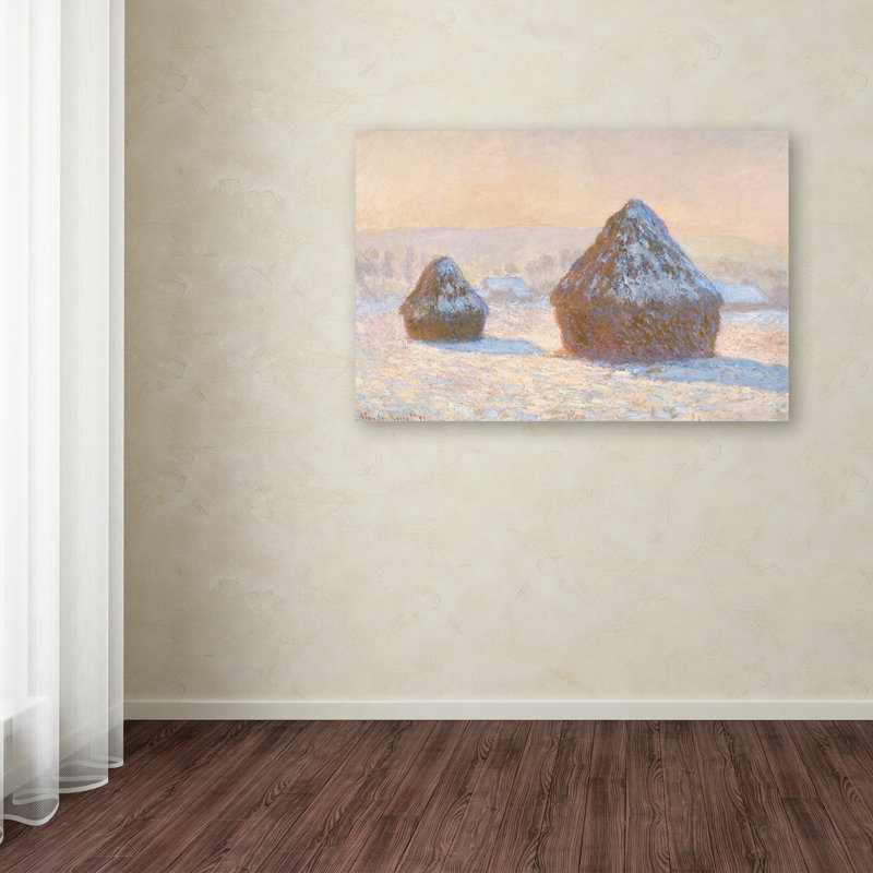 « wheatstacks snow effect », reproduction sur toile, H 12 po x l 19 po x P 2 po, Sans mat, Toile tendue