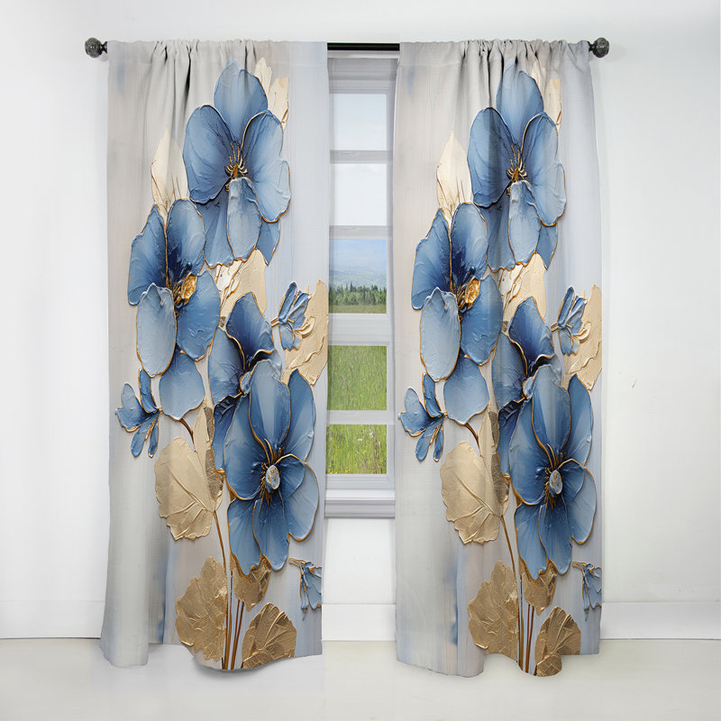 Calcutta - Rideau Pansies - Rideau floral occultant en velours - 1 panneau, L 52 po x L 108 po