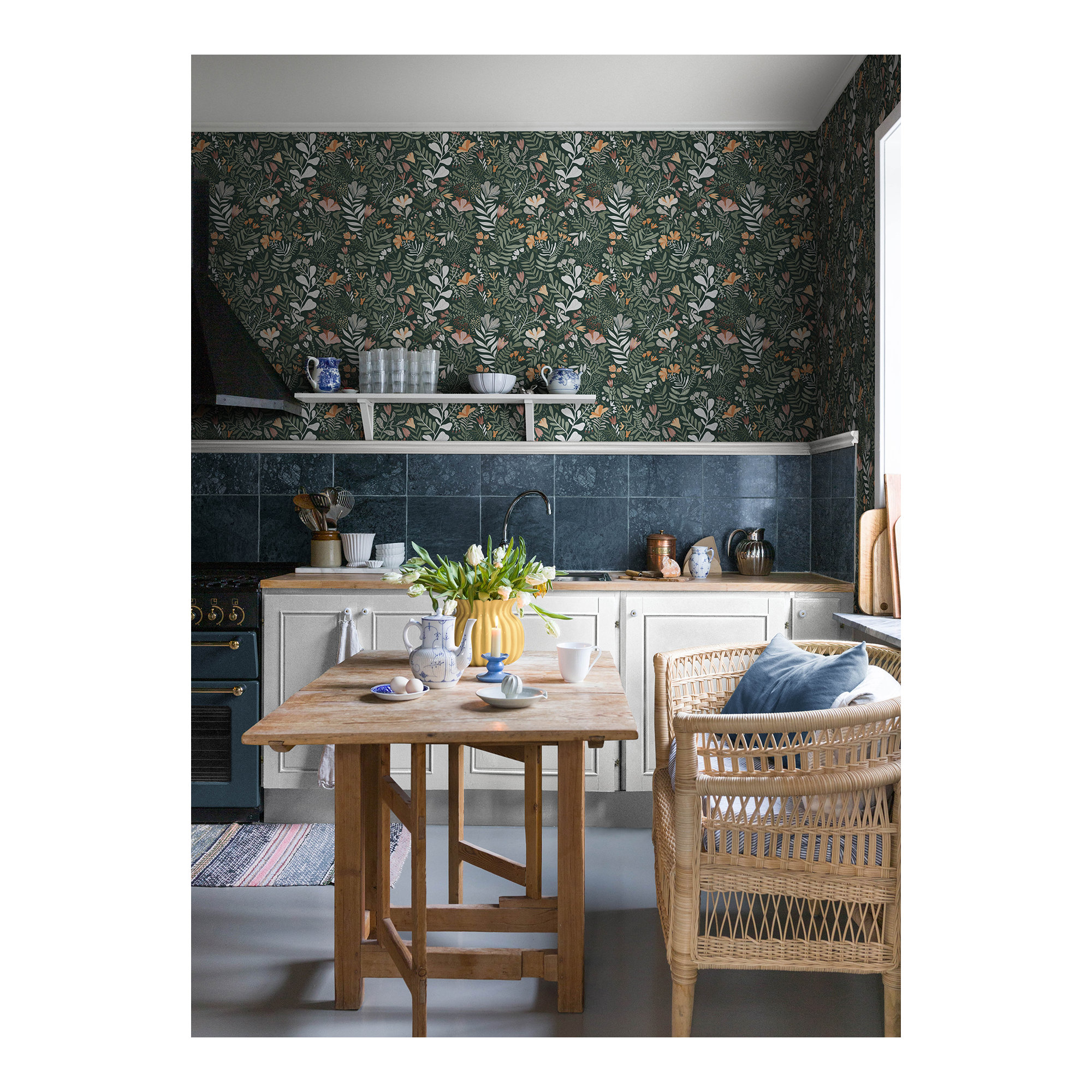 Kathryn Wallpaper, Dark Green/Cream