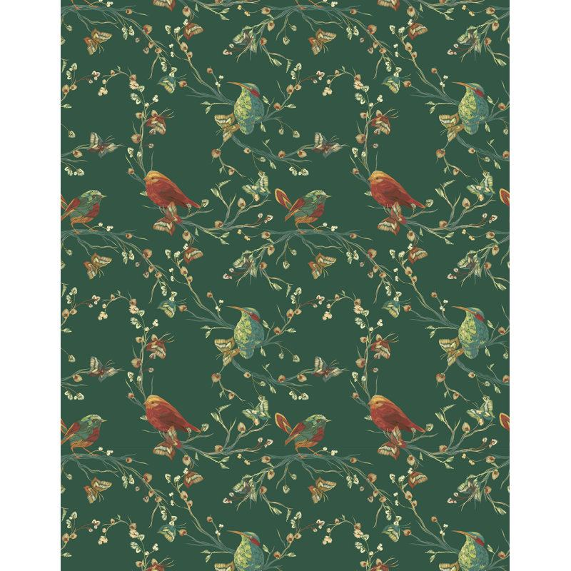 Bird Floral Wallpaper, Dark green