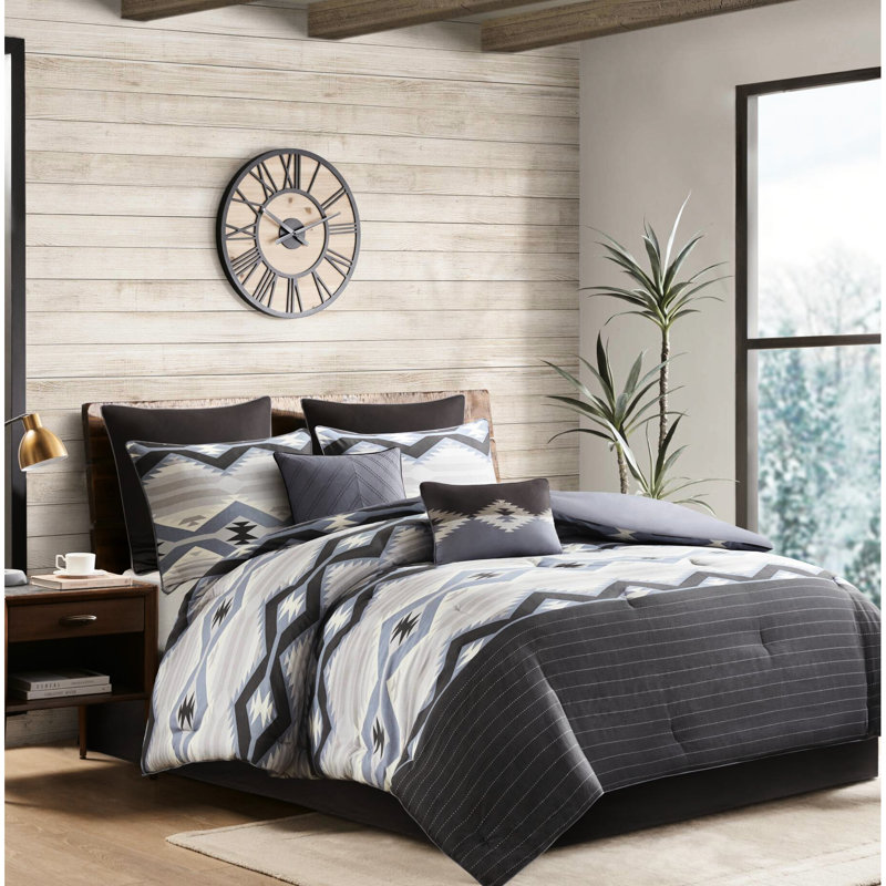 Couette double de 20 cm, de couleur bleue, garnissage épais, envers en microfibre douce et style rustique contemporain