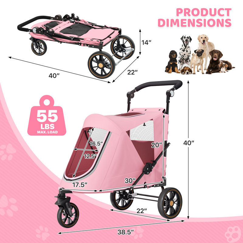 Chariot de transport pliable 3 roues, Rose