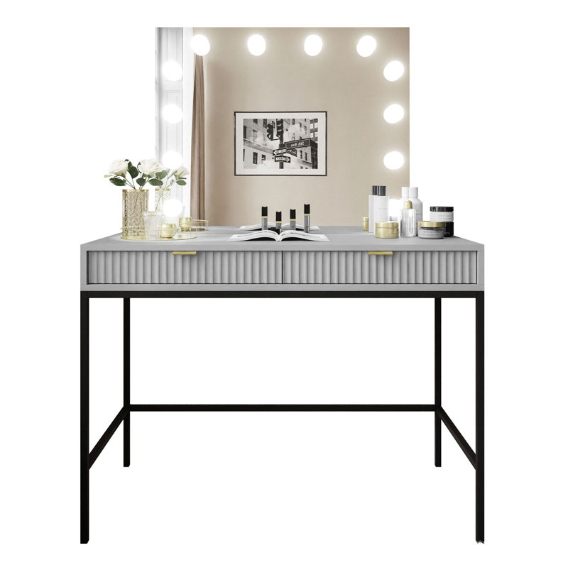 Masiel Dressing Table with Mirror, Gray Matt/Black