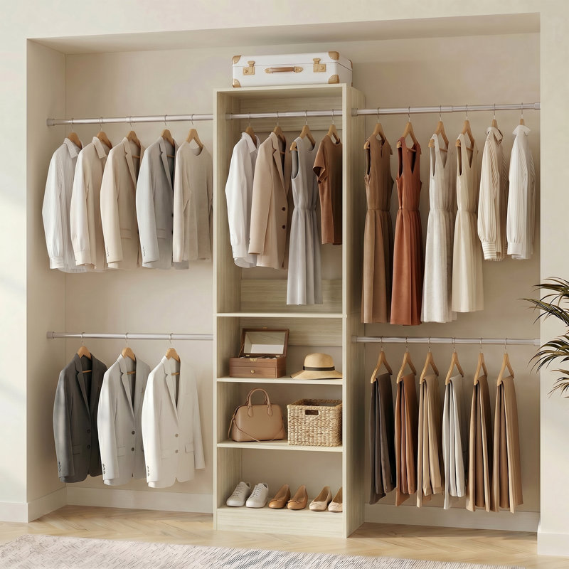  Système d'organisation l 20,5 - 120 po avec tiges de suspension (coupé sur mesure), Chêne blanc