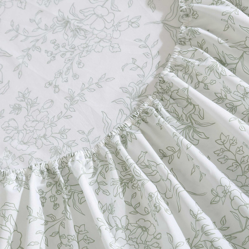 Hawley Floral Green Cotton Twin Sheet Set