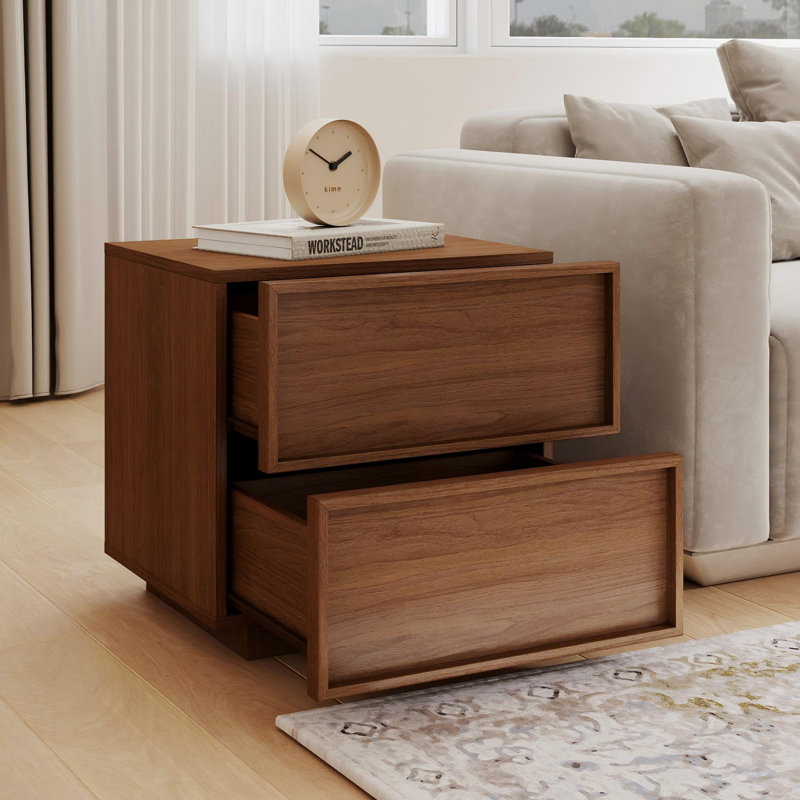 Table de chevet 18,9 po en bois avec 2 tiroirs, Noyer