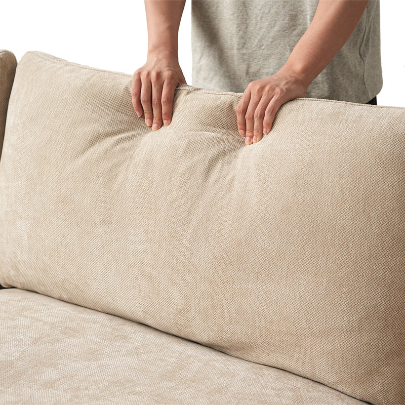 Slipcovered Upholstered Modular Sofa With Ottoman, 29.53" H x 82.68" W x 77.95" D, Khaki