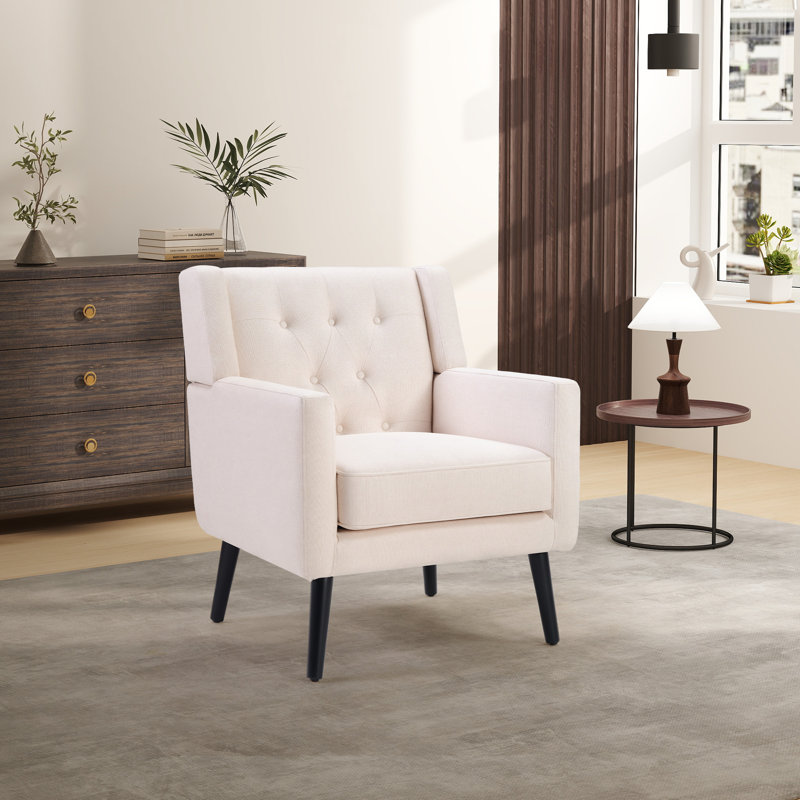 Fauteuil rembourré capitonné de 29 po de largeur avec pieds en bois massif de 29 po de largeur, Beige