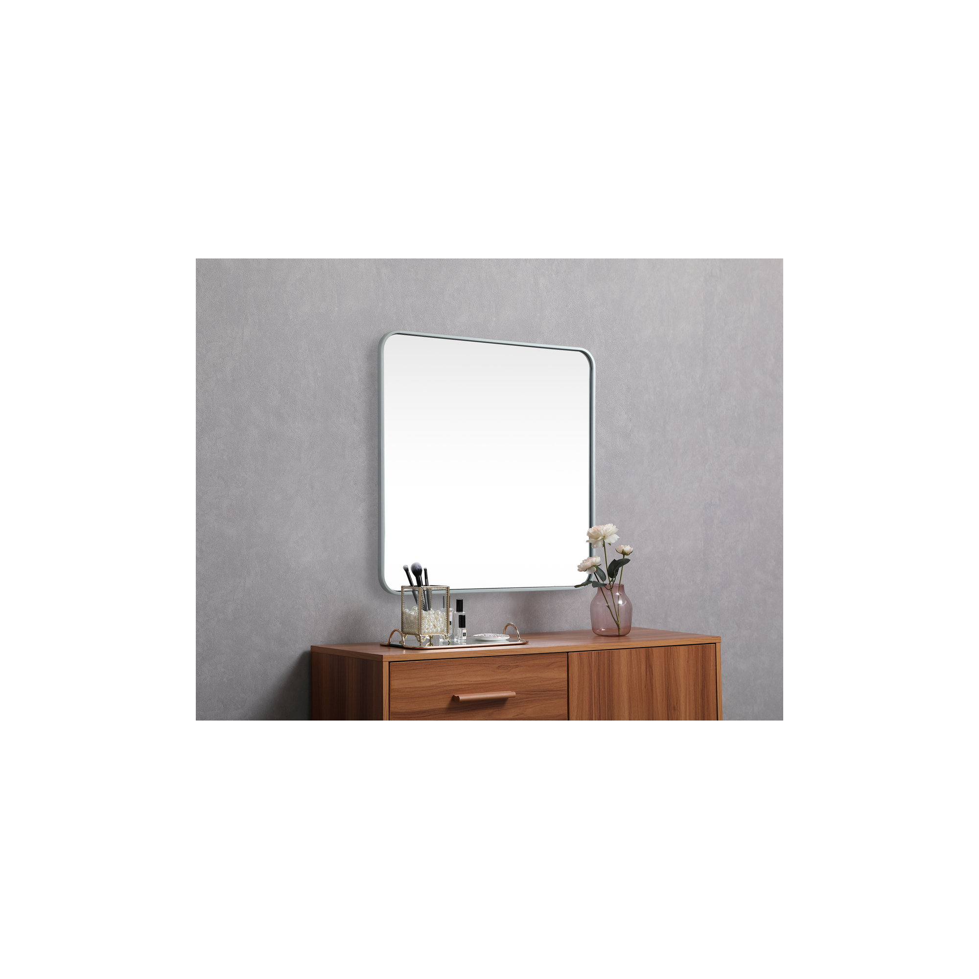 Metal Square Wall Mirror, Silver, 30"  x 30" 