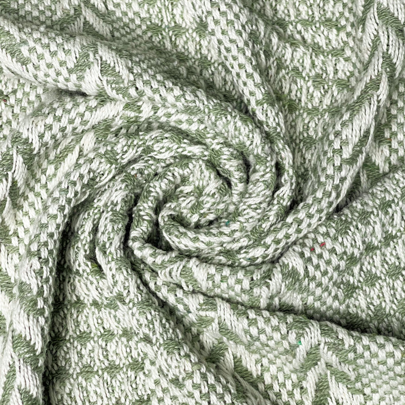 Jeté 100% coton, Vert sauge / blanc