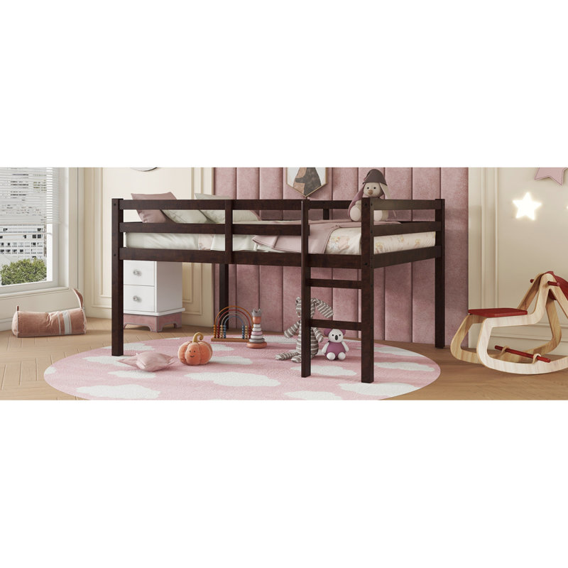 Lit mezzanine en bois d'hévéa avec échelle, Espresso