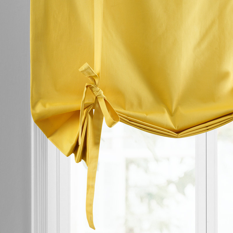 Solid Cotton Room Darkening Tie Up Window Shades for Living Room, Bedroom and Kitchen, Mustard Yellow