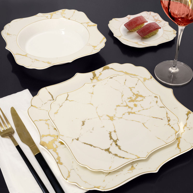 Service de vaisselle 18 pièces Cream Marbla Bone China, service pour 6