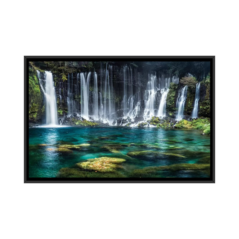 «Shiraito Falls» par Jan Becke - reproduction, H 18 po x l 26 po x P 1,5 po, Toile avec cadre noir