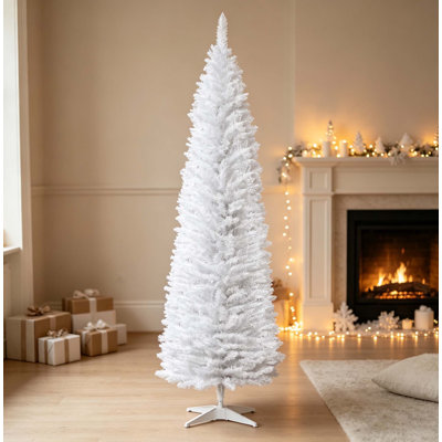 Slim Xmas Tree,Artificial Pencil Christmas Tree,with 499 Realistic Branch Tips and Plastic Stand