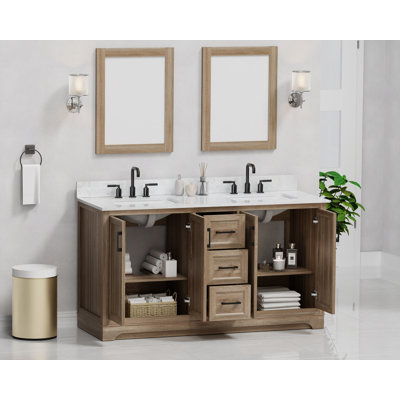 Retford 60" Double Vanity With Engineered Marble Top, Sink & Backsplash, Pre Assembled