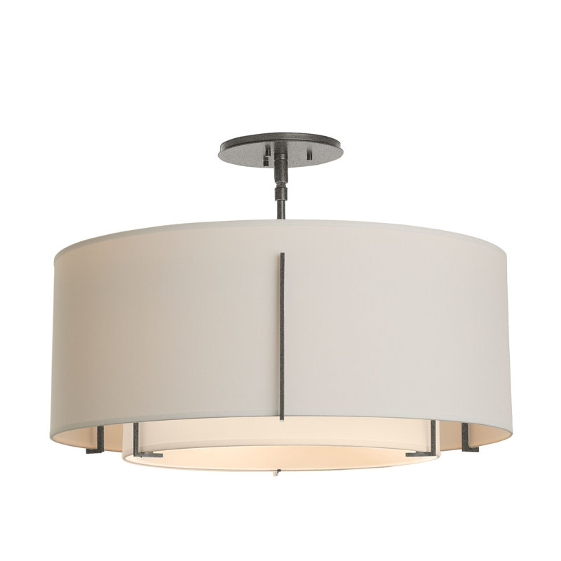 Plafonnier semi-encastré 3 lumières Exos, Fer naturel, Lin, H 15,3 po x l 22,9 po x P 22,9 po