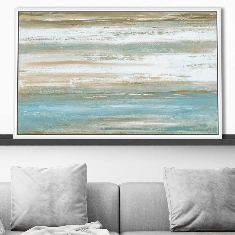 Teal Sunrise I par - Peinture, Cadre flottant blanc, H 21,5 po x l 33,5 po x P 2 po