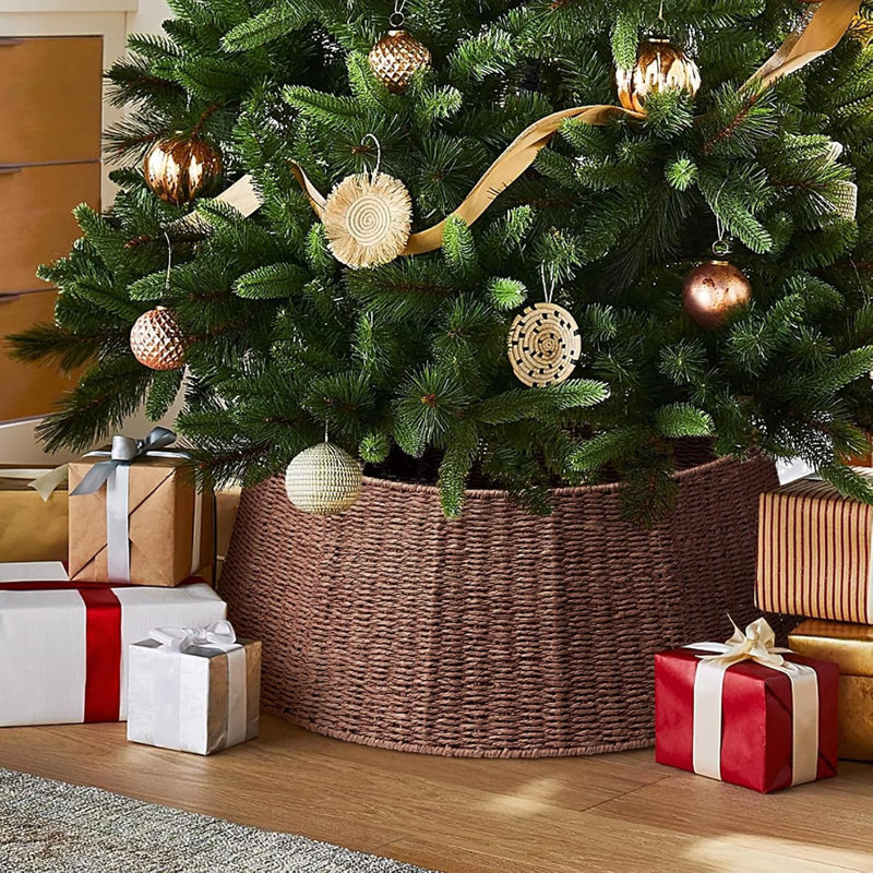 Collier de sapin de Noël en rotin tressé – Couvercle de base rustique