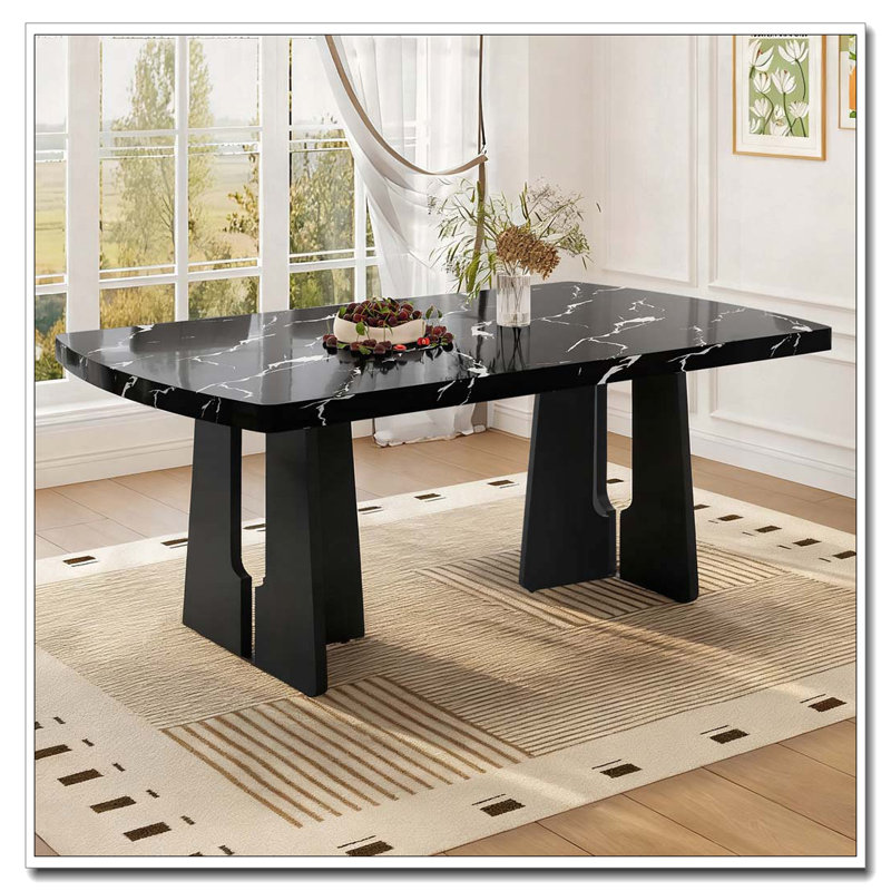Table de salle à manger 63 po moderne en faux marbre, élégante table de salle à manger et de cuisine pour la maison, Noir