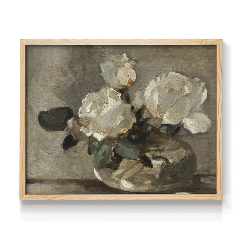 Motif floral rétro - impression encadrée - réversible, Naturel, H 22 po x l 28 po
