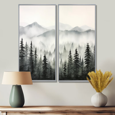 «Gray Misty Morning Forest Horizon I», art mural traditionnel